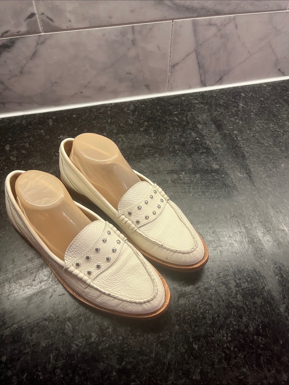 FABULOUSLY FLAWED Studded White Women's Leather WEEJUNS Loafers